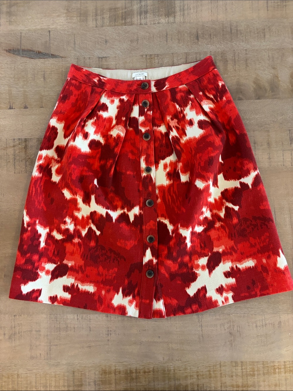 J.Crew Red Floating Rose Watercolor Button-Front Wool Skirt Size 4 Fall Winter